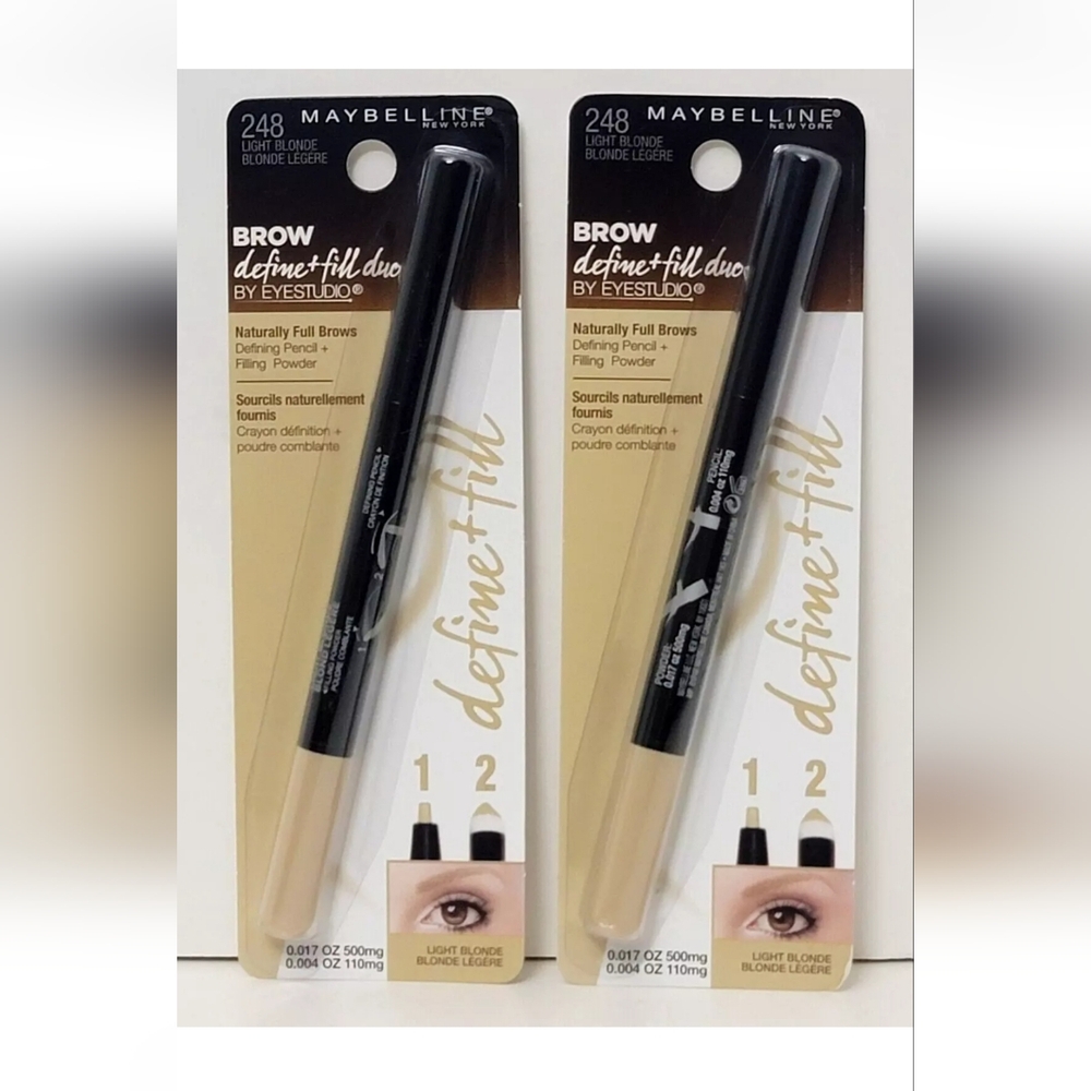 2 pk Maybelline BROW Define Fill Duo Pencil + Filling Powder #248 Light Blond